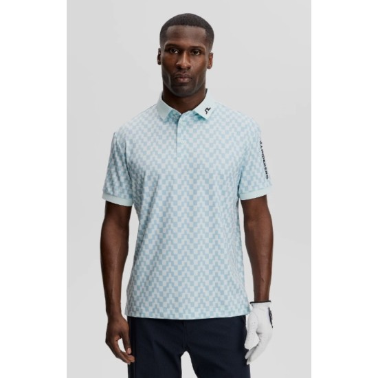 J.Lindeberg Tour Tech Print Polo Mens Bridge Stack Skylight