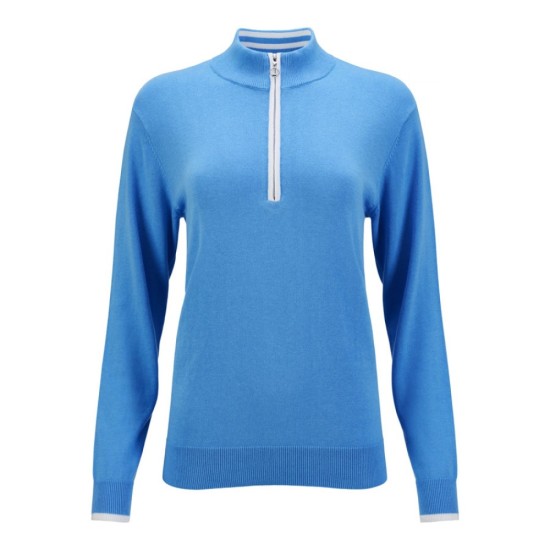 JRB Ladies Azure Blue 1/4 Zip Sweater 