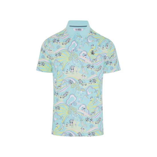 Penguin Men's Tanager Turquoise 60's Heritage Print Polo