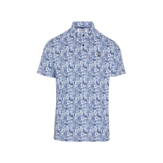 Penguin Men's Black Iris Pete's Game Grid Print Polo