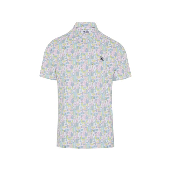 Penguin Men's Bright White Pete's Game Grid Print Polo 